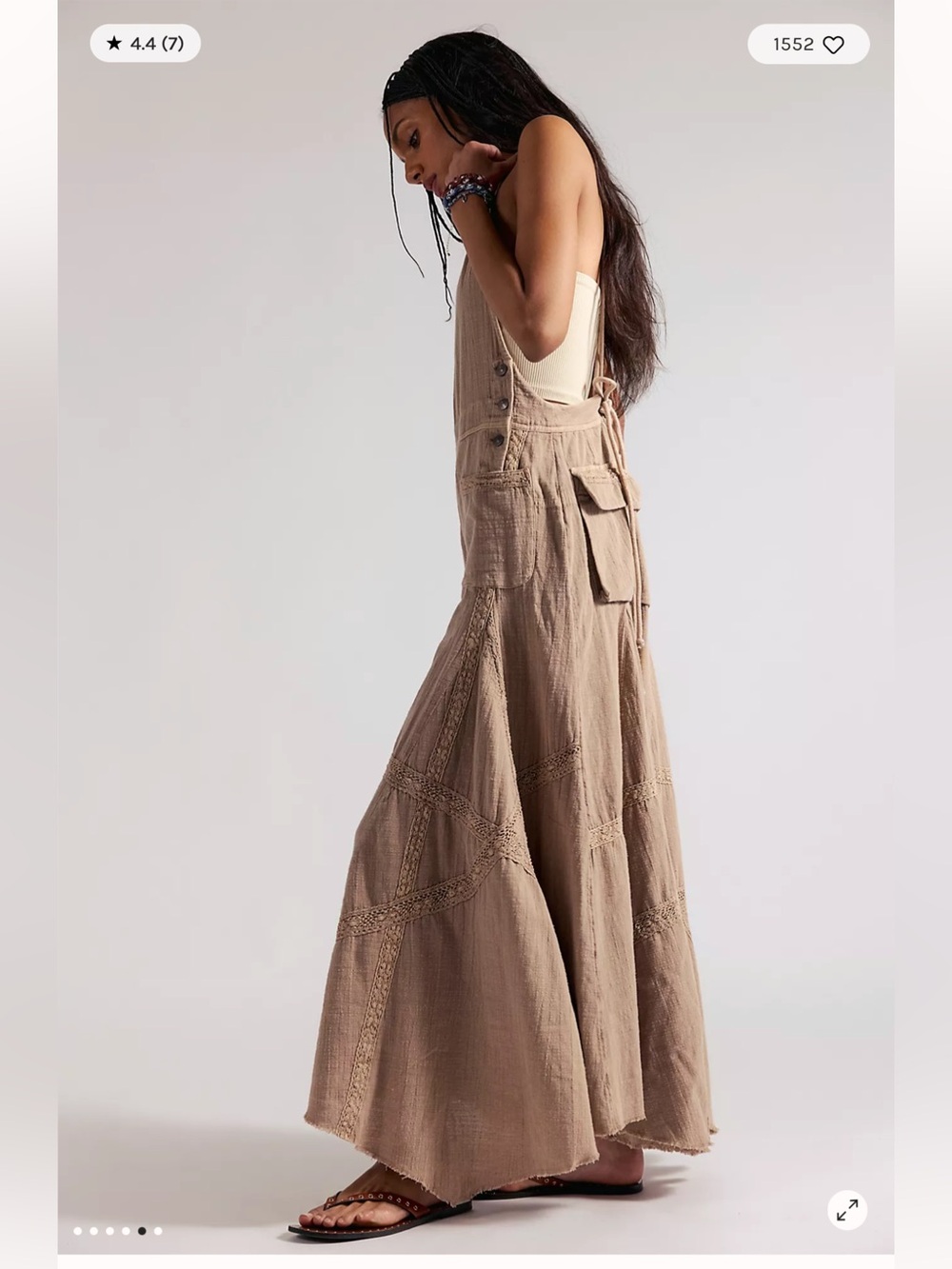 Free People Fallen Star One-Piece Wide Leg Lace Inset Jumpsuit M